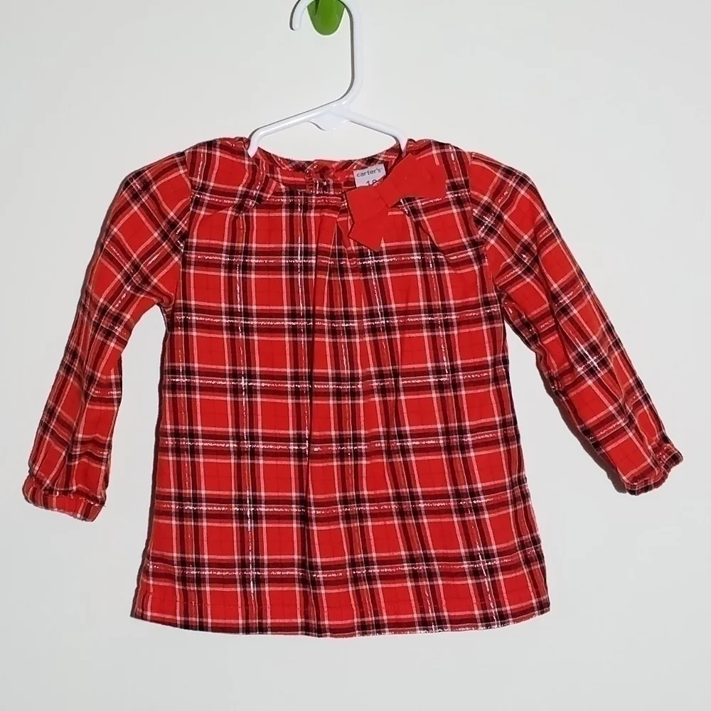 Carter's Plaid Red Bow Holiday Shirt 18m